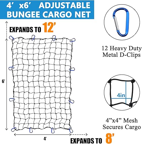 Vista 9 de Funmit Red de carga de 22 x 38 pulgadas que se estira a 44 x 76 pulgadas, red de carga elástica de látex con malla pequeña de 2 x 2 pulgadas y 12