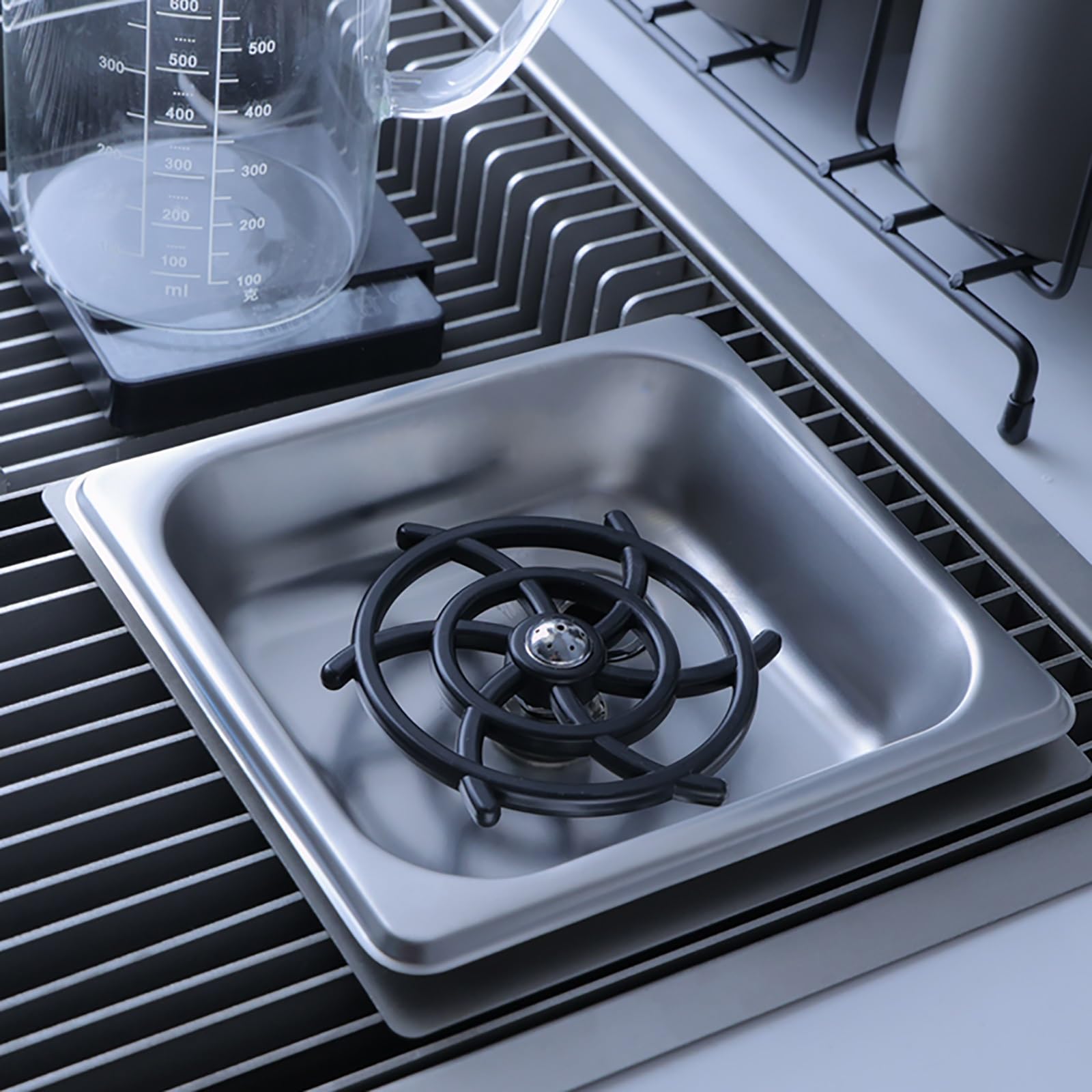 Lavabicchieri da Banco in Acciaio Inox per Lavello da Cucina, Cucina Domestica, Hotel, Bar, Ristorante, Scarico e Vaschetta Raccogli Gocce(Silver)