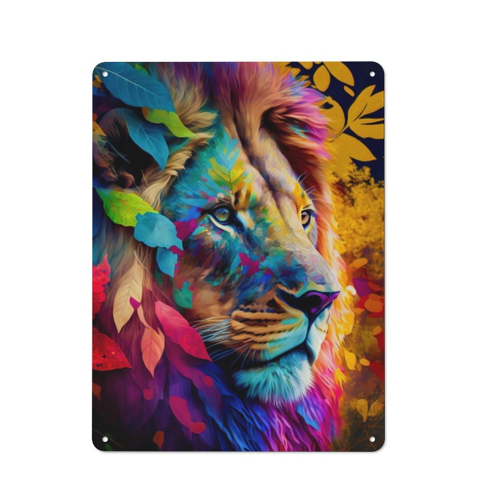 Junmoney Floral Lion Retro Metal Plaque 40X30cm For Living Room Or Hallway, For An Autumn Wall Display In Living Room And Hallway