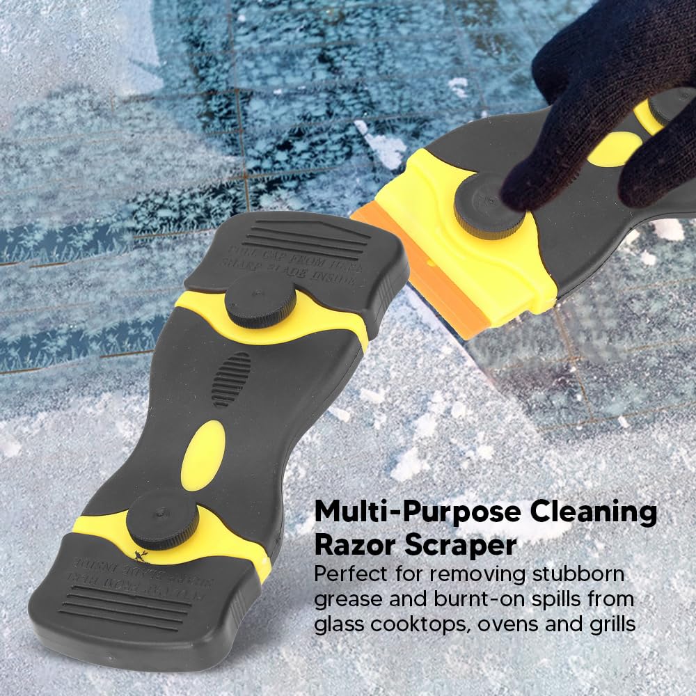 2-Pack 2-in-1 Scraper Tool - ABS Handle, Metal & Plastic Blades, For Glass, Stove, Grill Cleaning (Black Orange) - View #14