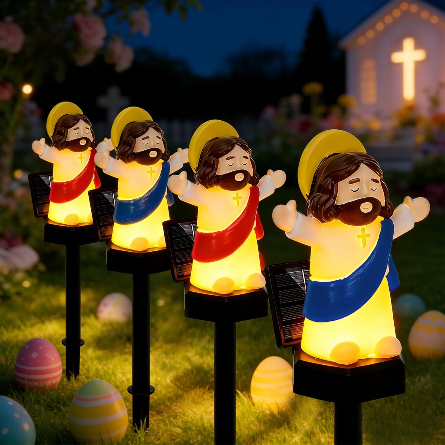 4 Pack Solar Easter Lights, Garden Pathway Lights Outdoor Jesus Lights Waterproof Solar Stake Light for Pathway Landscape Lawn Yard Porch Patio Spring Easter Decoration
