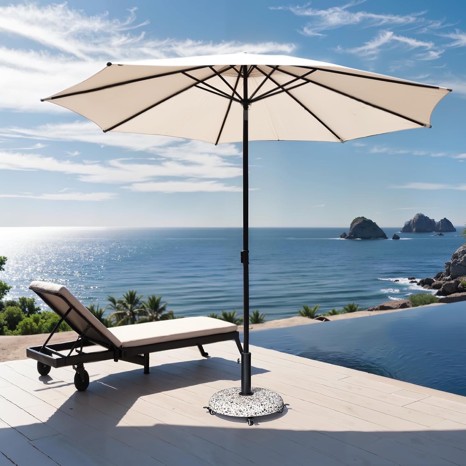 Mobile Patio Umbrella Base 45lbs - Heavy Duty with Locking Wheels Pool Deck Stand for 7-10ft Patio Umbrellas