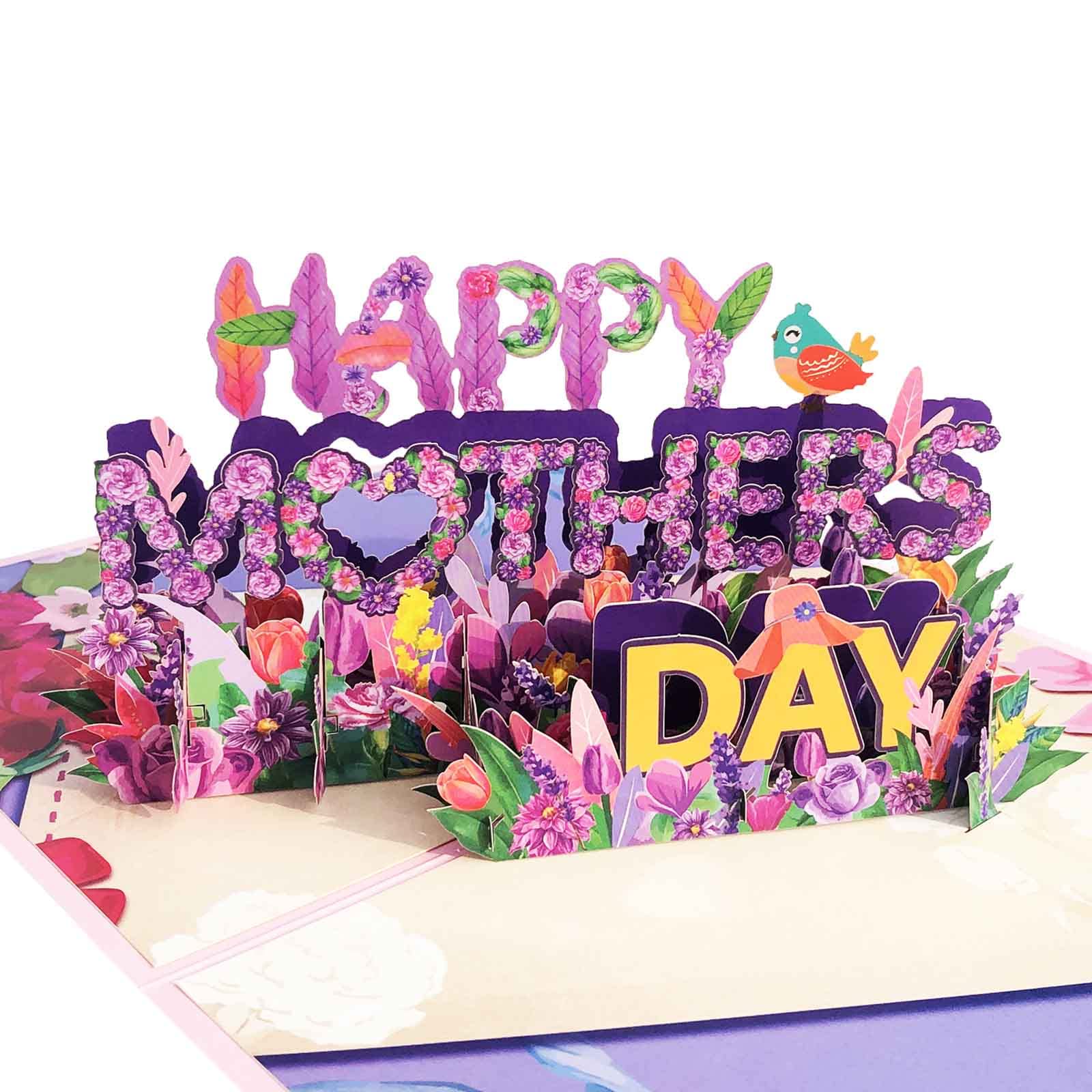 Mothers Day Card, Paper Love 3D Happy Mothers Day Pop Up Handcrafted Card, 100% Recycled and Eco-Friendly, 8x 6 Inch Cover with Note Tag