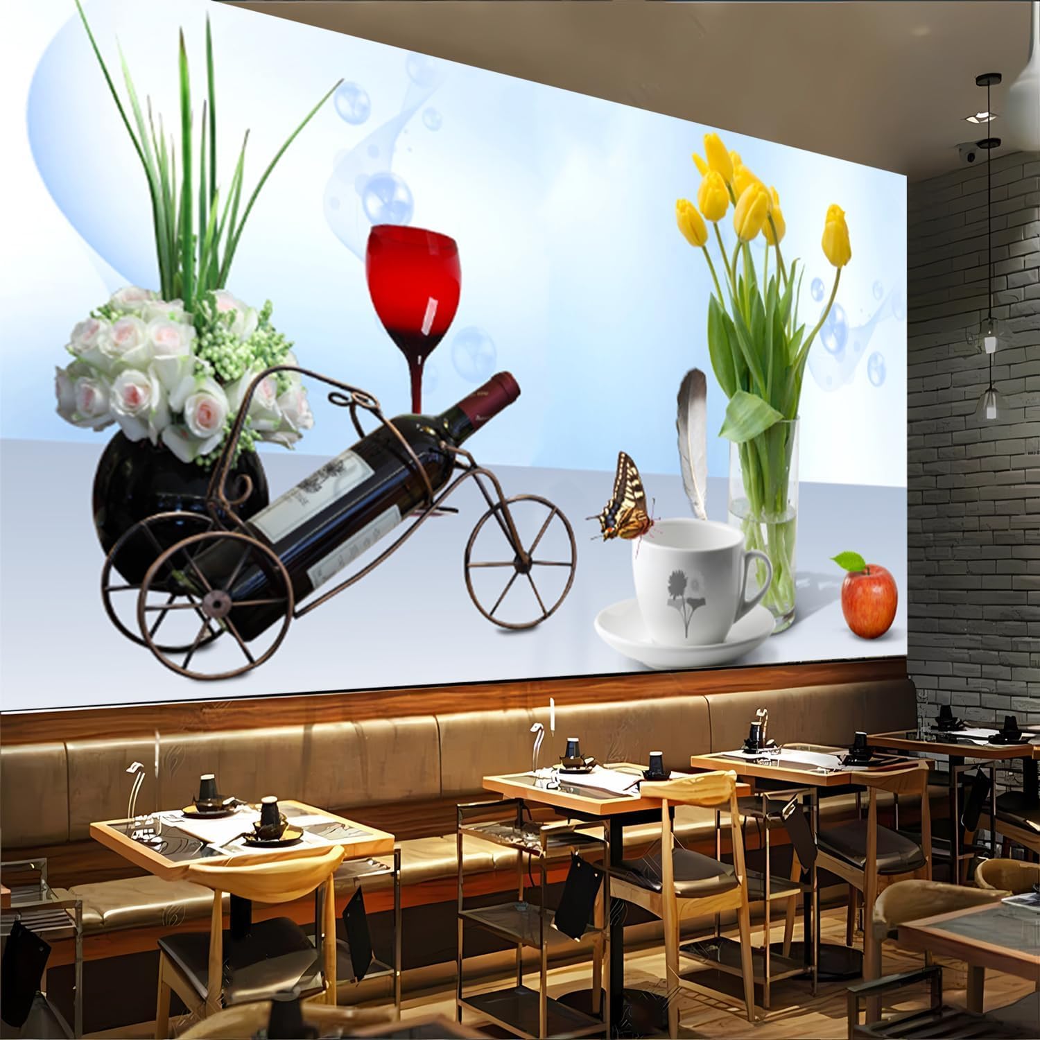 Panoramiczna tapeta Wino Tapeta z włókniny Kwiaty Plakat Trompe l'oeil Mural 3D Sztuka Dekoracja ścienna Salon Sypialnia 450x315 cm 0992b