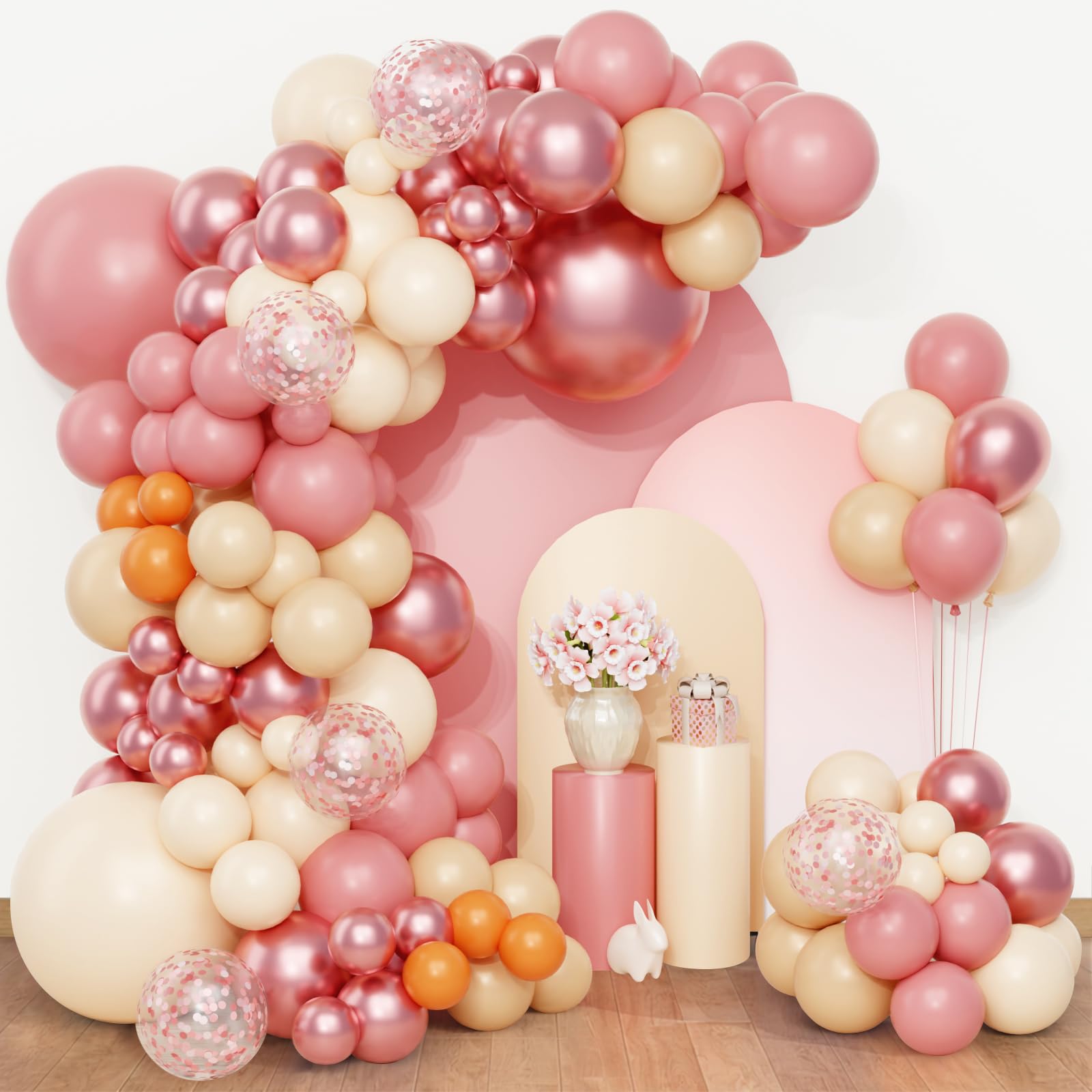 QIFU Dusty Pink Balloon Arch Kit - 108pcs White Cream Pink Birthday Balloons Rose Gold Balloon Latex Helium Balloons For Women Girls Birthday Decorations Baby Shower Bridal Shower Wedding Engagement