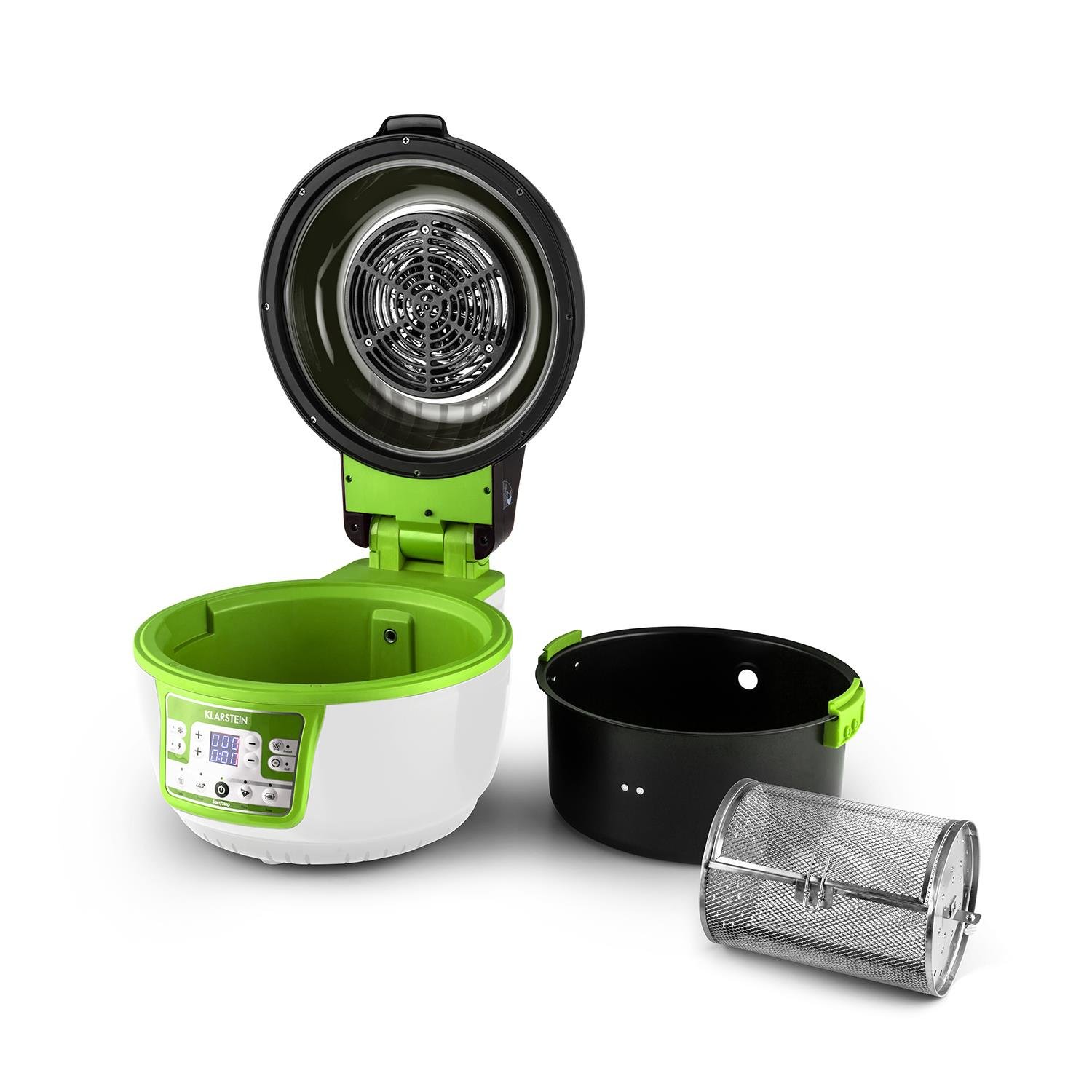 Klarstein VitAir Turbo Frytkownica beztłuszczowa - 1400 W frytkownica, Airfryer z komorą 10 litrów, 50 do 230 °C, Timer, Element halogenowo-podczerwony, Design kopułowy, zielono-biała