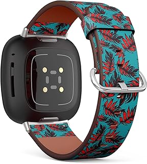 CJBROES Replacement Leather Watch Band, Compatible with Fitbit Versa 3 and Fitbit Sense of Wristband Bracelet Accessory - Design-Foliage
