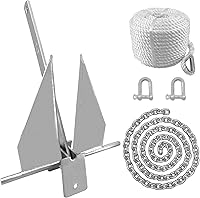 Vista 1 de ISURE MARINE Boat Fluke Style - Kit de anclaje de acero galvanizado de 13 libras, incluye ancla, cuerda, cadena y grilletes