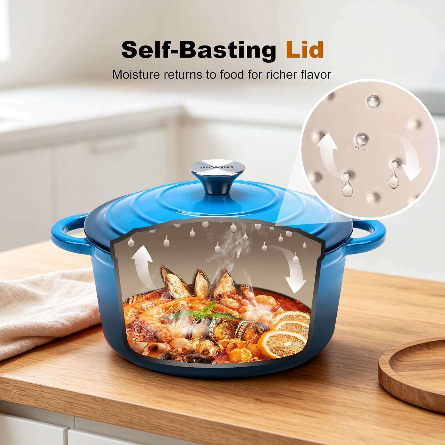 Enameled Cast Iron Dutch Oven - 5.5QT Pot with Lid,Oven Safe to 500°F,Heavy-Duty Cookware for Sourdough Bread Baking,Braising,Stews,Roasting blue