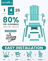 Vista 6 de SERWALL Silla de bar Adirondack giratoria de HDPE, silla Adirondack giratoria para balcón, taburetes de bar de altura de barra al aire libre