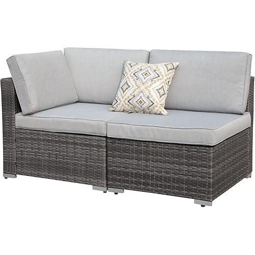 Patiorama 2-Piece Patio Furniture Set, Outdoor Sectional Sofa, All-Weather Grey PE Wicker Rattan Conversation Set,Outdoor Couch Loveseat,Patio Seating for Porch Balcony Garden Pool(Light Grey Cushion)