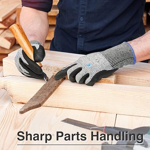 Miniatura 4 de KAYGO Guantes resistentes a los cortes, revestimiento de nitrilo de microespuma, nivel de corte ANSI A3, rendimiento de agarre superior, guantes de