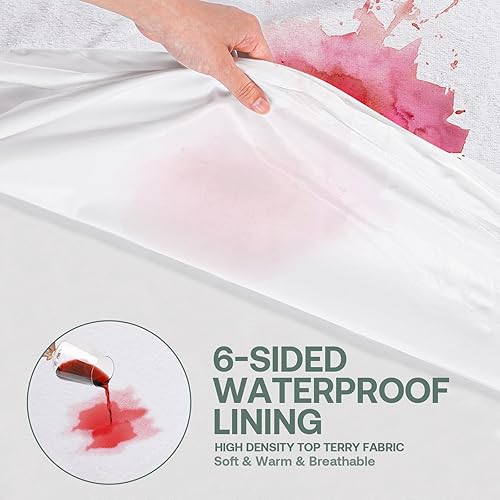 Miniatura 2 de Protector de colchón Queen impermeable para 12131415 pulgadas de profundidad, 6 lados con cremallera, cubierta de colchón de rizo