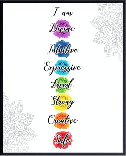 Chakras Wall Art Decor - Inspirational Motivational Zen Buddhism Room Decoration for Spa, Bedroom, Bathroom, Office - Meditation Gifts for Women,