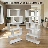 Vista 3 de 5-Tier Geometric Bookcase (Set of 2), 62.6" Tall S-Shaped Bookshelf & Room Divider, Modern White Freestanding Display Shelving Unit for Living Room