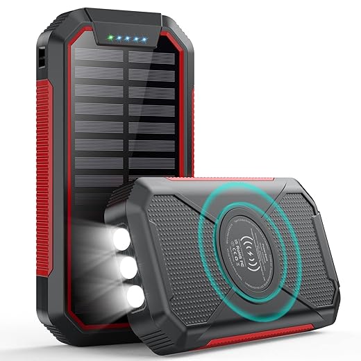 Feob Power Bank 26800mAh, Cargador Solar PD 25W (USB C Entrada&Salida) + Dual QC 4.0 Carga Rapida Bateria Portatil 15W Carga Inalámbrica Batería Externa con Linterna LED para iPhone Huawei y más