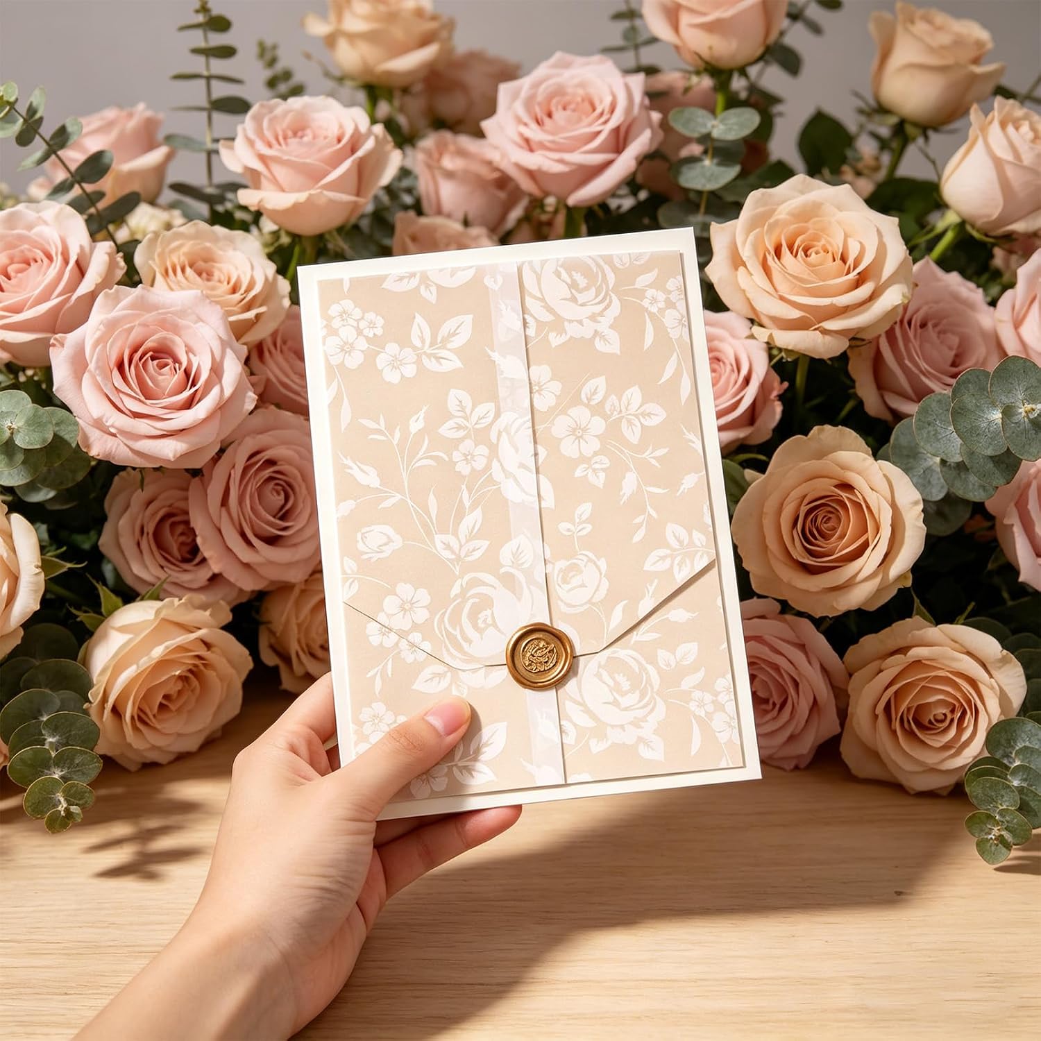 50pcs Floral Vellum Jackets for 18x13cm/5x7in Invitations, Pre-Folded 115GSM Translucent Vellum Paper Envelope Sleeves Thick Wedding Invitation Wraps for Baby Shower Bridal Shower & Birthday Events