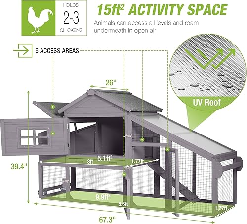 Miniatura 4 de GUTINNEEN Gallinero móvil al aire libre gallinero gallinero con ruedas caja de anidación, jaula de aves de corral casa de pato con carrera