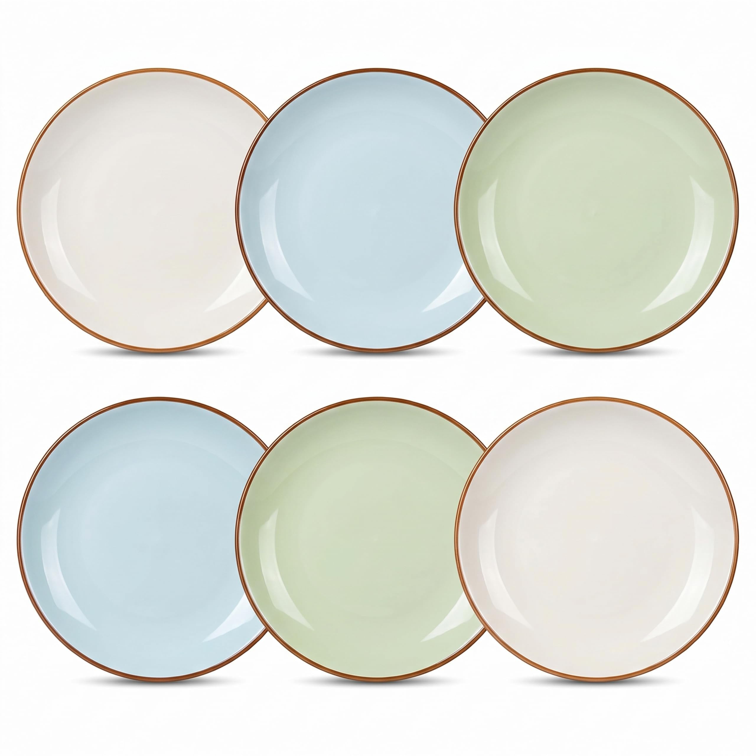 Dinner Plates Set of 6, 8 Inch Scratch Resistant Ceramic Plates, Pasta Plate, Salad Plate, for Main Course, Dishwasher and Microwave Safe, Cold Multicolor