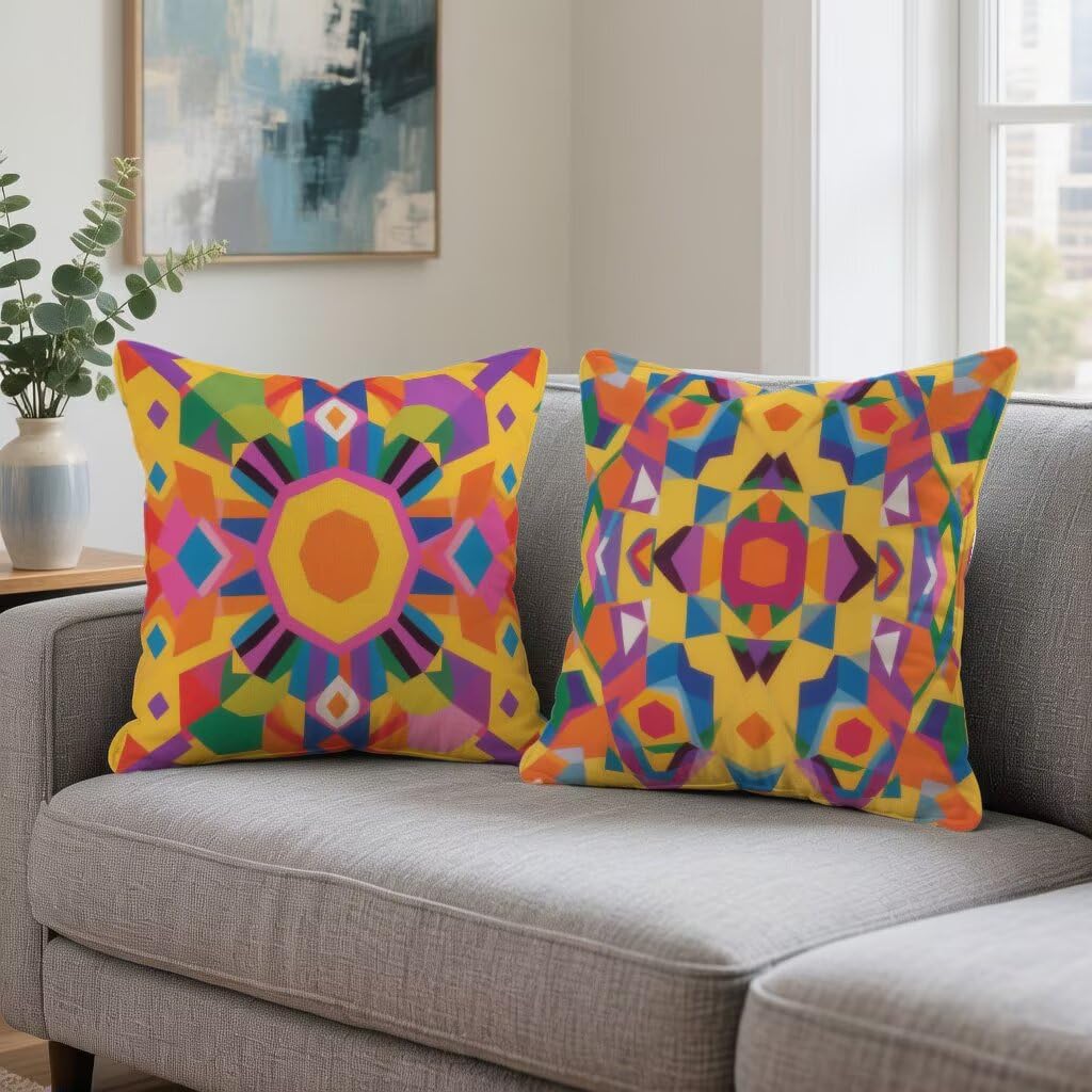 Funda de Almohada 70 x 70 Juego de 2 Cojines Sofa Amarillo, Funda Cojín 70x70 cm Cojines Cama Bohemia Decorative Pillows Lino Impresión HD a Doble Cara para Decoracion Hogar, Regalos Mujeres 6-YH8801