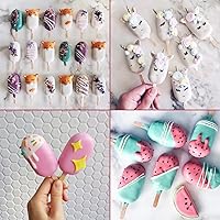 Vista 6 de Sakolla - Juego de moldes de silicona para paletas de hielo, 4 cavidades, moldes para helado ovalados con 50 palos de madera