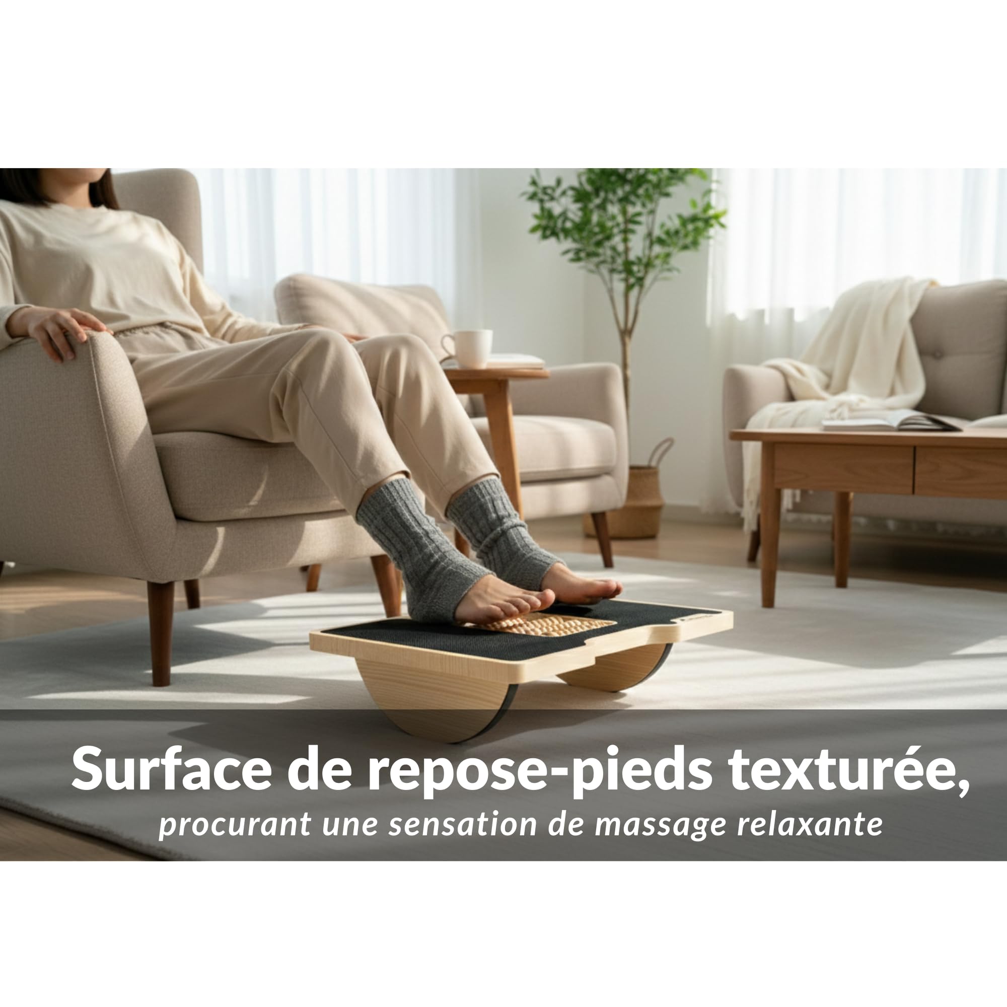 Repose Pied Bureau Ergonomique à Balancement Doux Surface de Massage Réflexologique Bois de Pin Massif Pliable et Portable Design Élégant Idéal pour la Maison et le Bureau