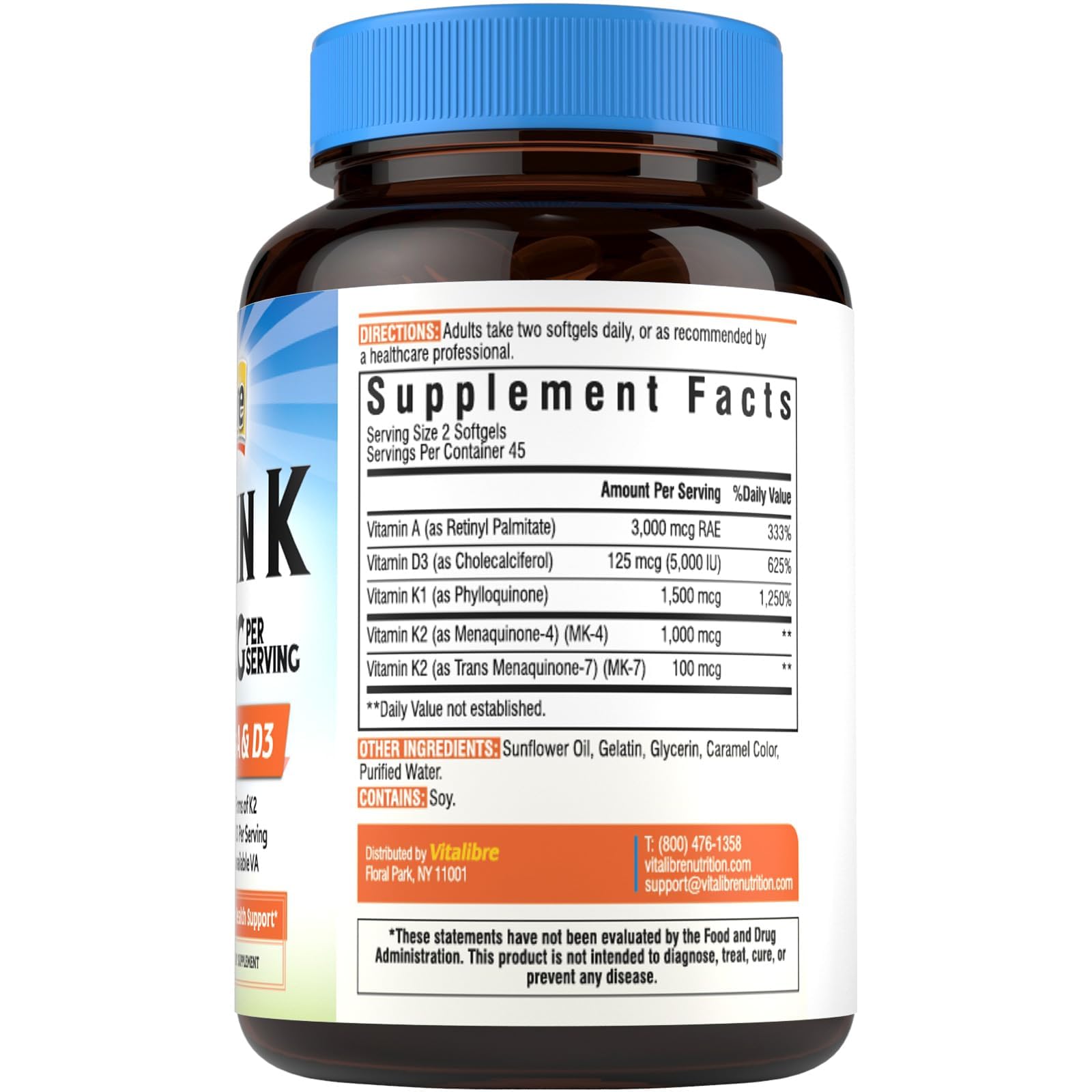 Vitalibre Vitamin K Complex 2600 mcg with Vitamin A & D3 5000 IU — Amazon image 8