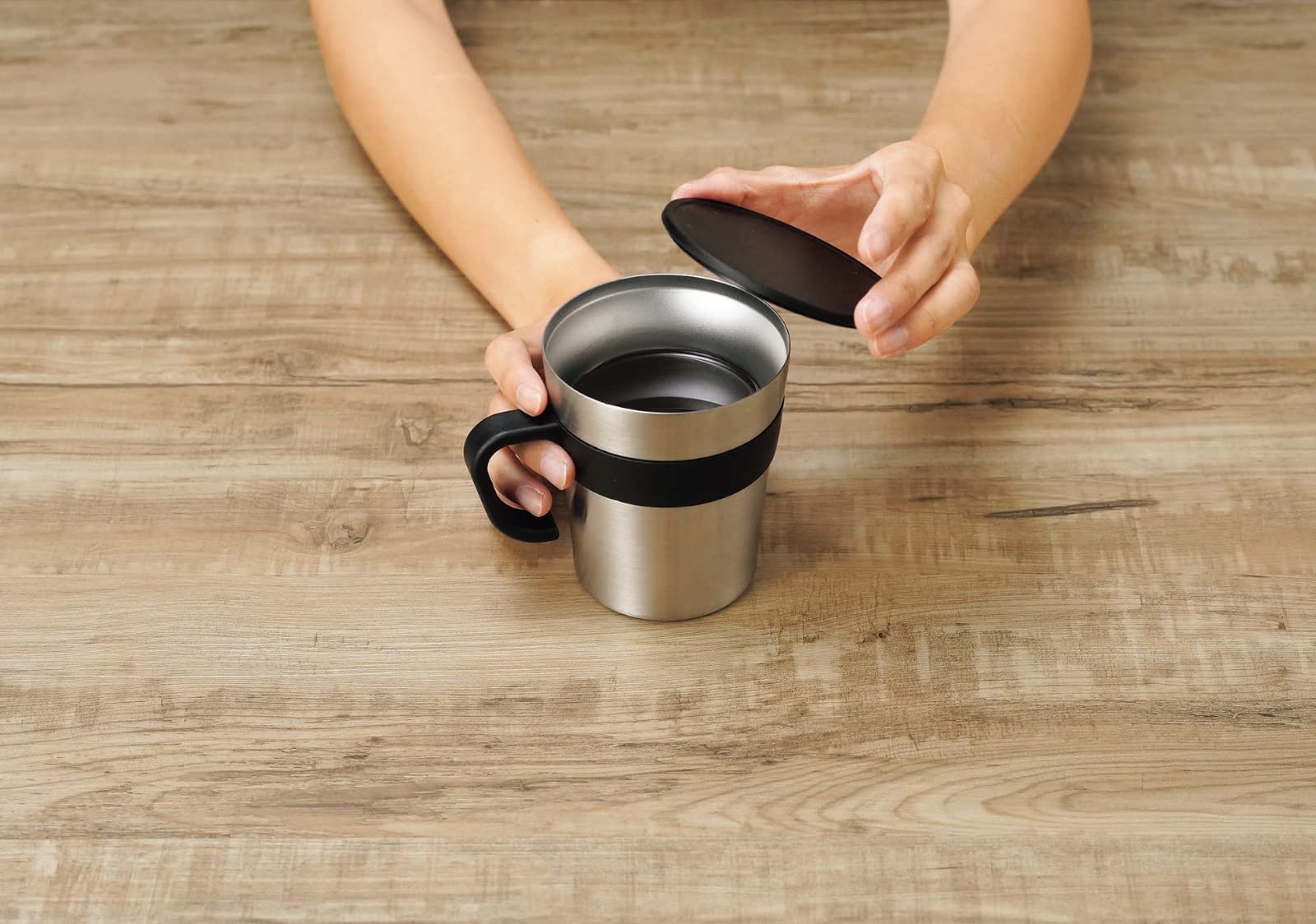 Amazon.co.jp: カクセー マグカップ シルバー 250ml フタ付き