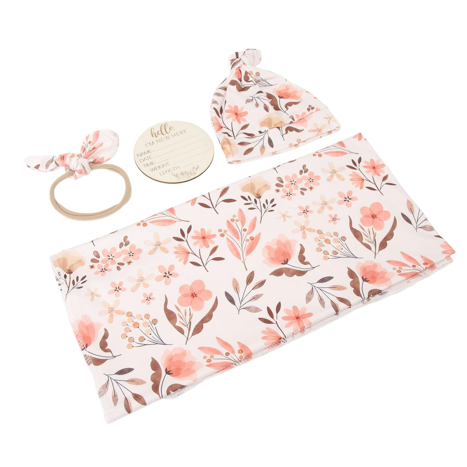 Floral Print Newborn Swaddle Blankets, 4 Piece Set including Wrap Swaddle Towel for Newborn (Type 2), Pink