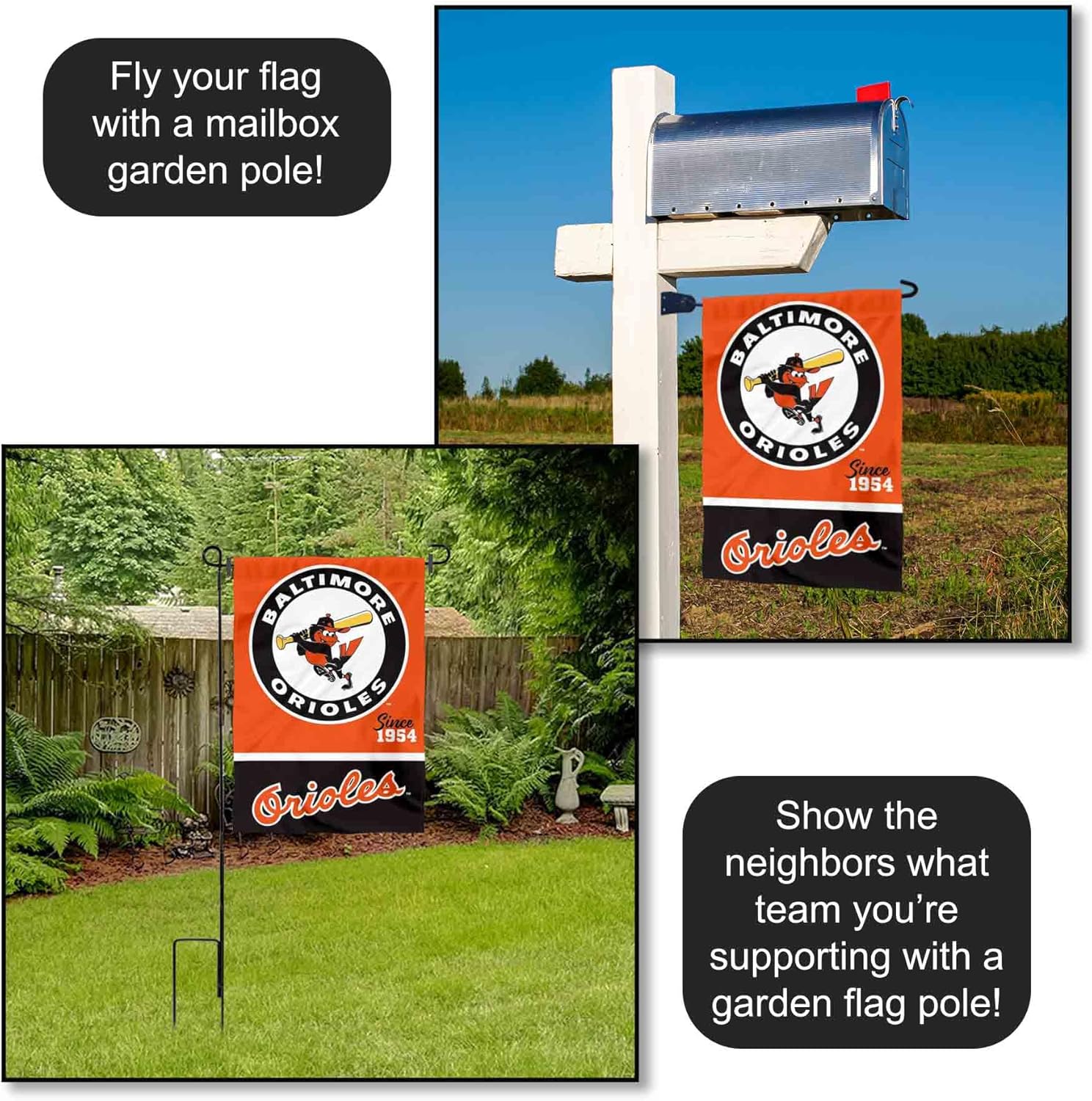 Baltimore Orioles Retro Vintage Throwback Double Sided Garden Flag - Image 4
