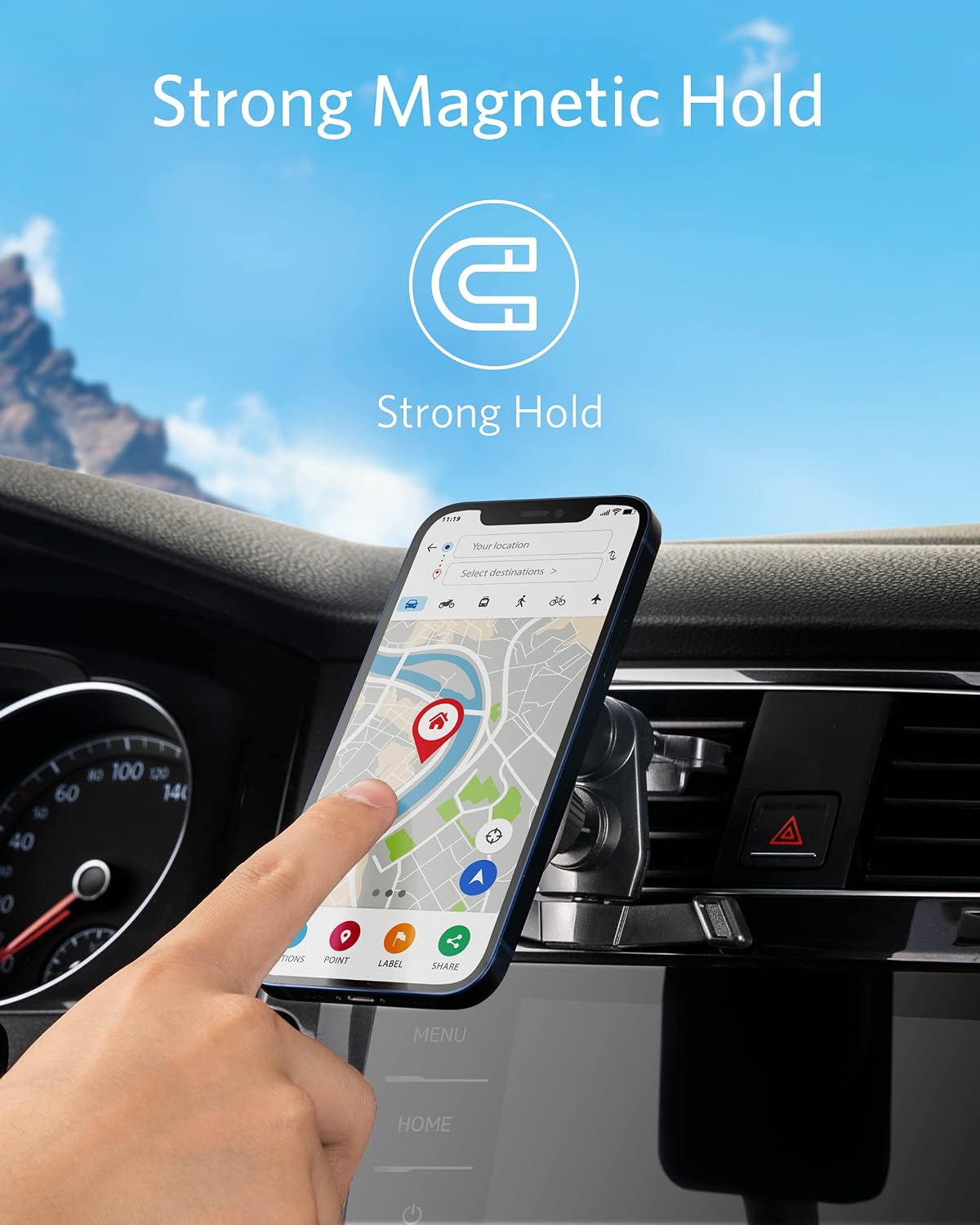 Anker Magnetic Car Mount for iPhone 13 & 12, Air Vent Car Phone Holder Mount, Adjustable Only for iPhone 13 Pro/iPhone 13 Pro Max/iPhone 13 Mini (Does Not Support Charging)