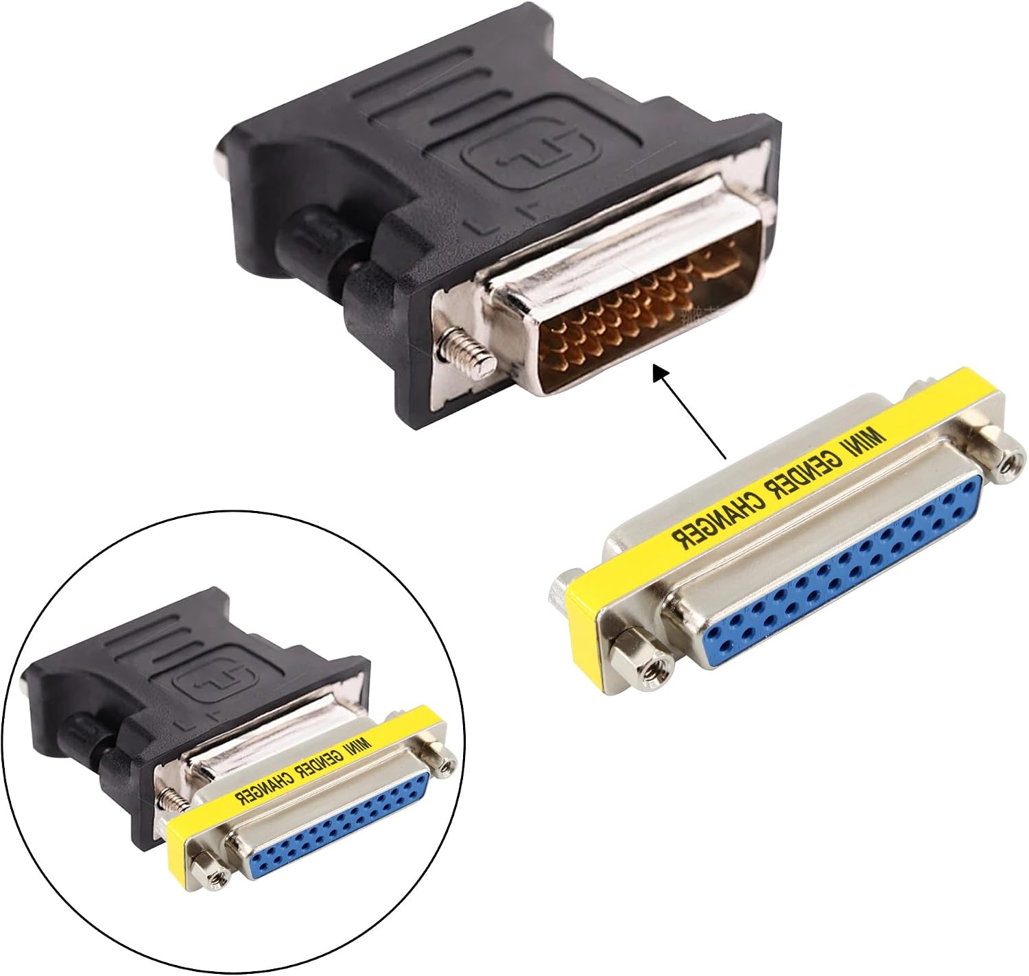 6Pcs 25Pin Male to Female Mini Gender Changer Coupler Adapter DB25 Serial Cable Gender Changer VGA Coupler