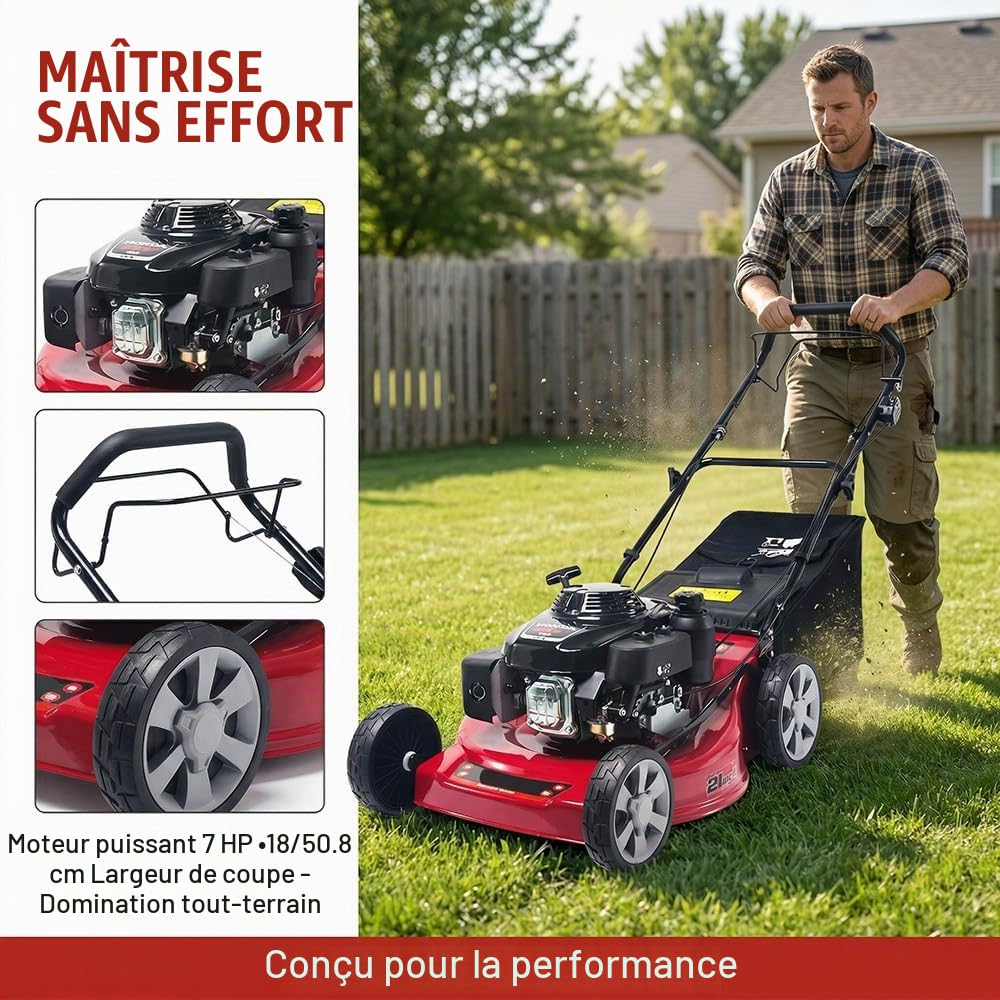 Tondeuse À Gazon Thermique Autotractée,Débroussailleuse Thermique 18/20",Réglage 7 Hauteurs,173Cc,Moteur 4 Temps,Largeur De Coupe 46/51Cm,Mulching/Ramassage/Éjection Latérale,Pour Cour,Jardin 20in