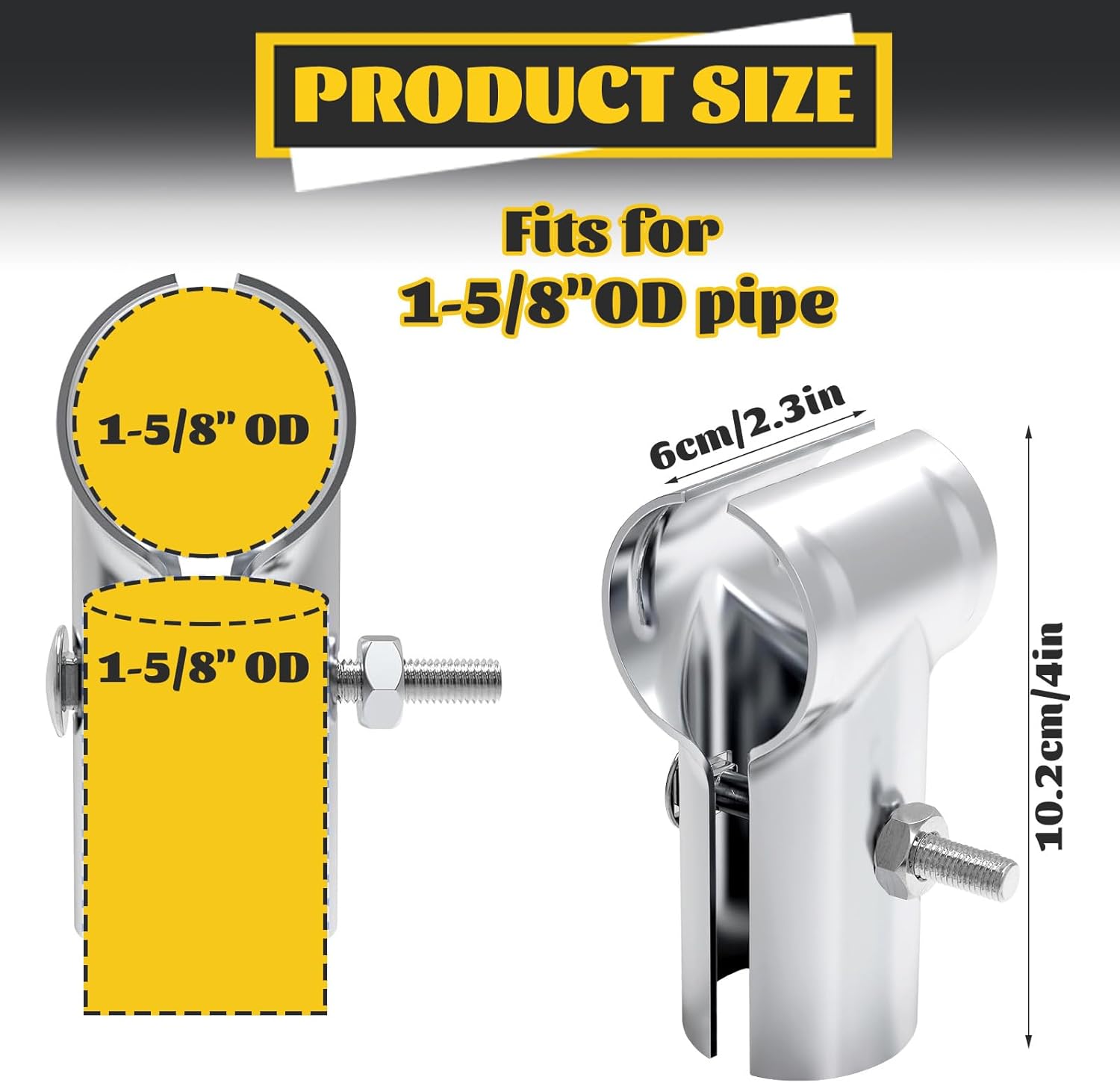Acrux7 12 Pack 1-5/8" x 1-5/8" End Rail Clamps, Steel Fence T Clamp Heavy Duty Chain Link Fence Parts T Pipe Connectors (Bolts and Nuts Included)