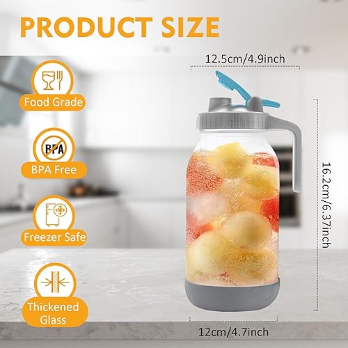 Miniatura 3 de Jarra de vidrio de 64 onzas, boca ancha a prueba de fugas, jarra de medio galón con parachoques de silicona para cerveza helada, té de frutas,