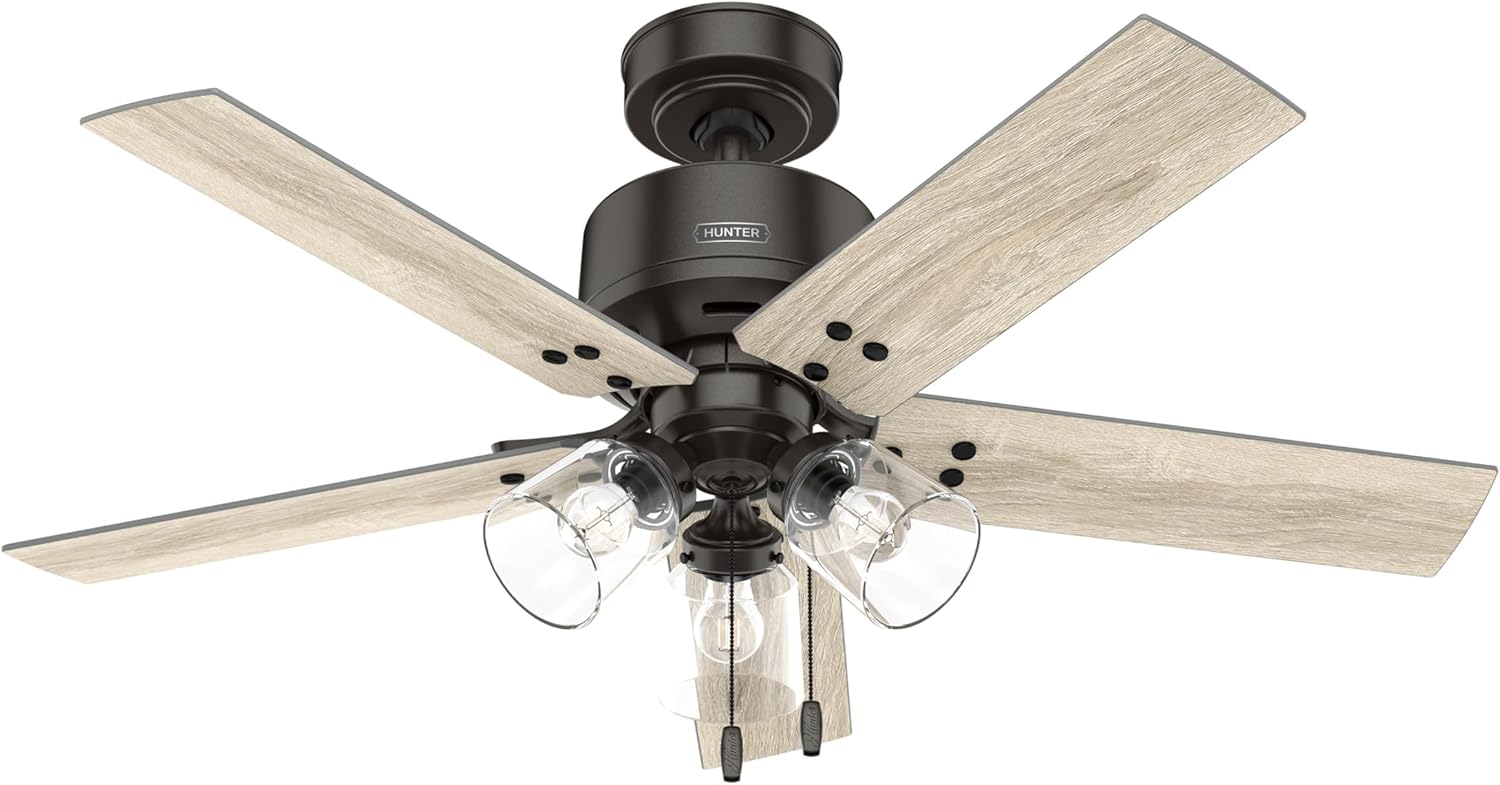 Hunter Fan 44 inch Noble Bronze Indoor Ceiling Fan with LED Light Kit and Pull Chain for Bedroom, Living Room/Family Room, Office, Basement, Kitchen, Dining Room (Renewed)