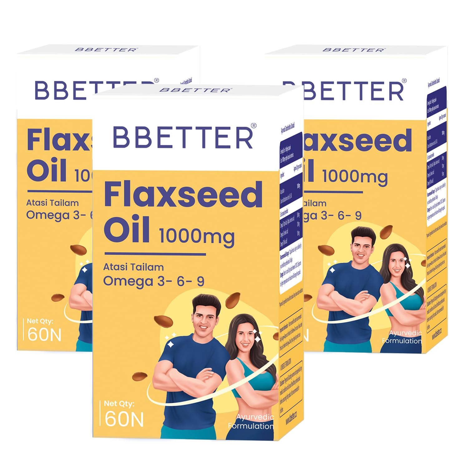 BBETTER Flaxseed Oil Softgels | Omega 3 6 9 Vegetarian Capsules for a Healthy Heart & Brain | 1000mg Flaxseed Oil capsules | No Fish Oil Used |180 Capsules