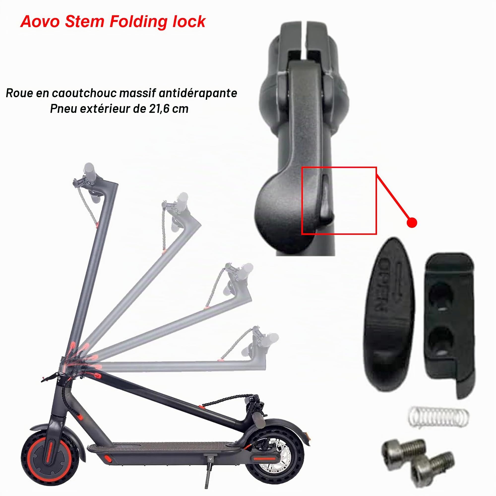 Aovo Pro Trottinette Électrique Pliable - Tige et Mécanisme de Verrouillage - Pièces de Rechange Pour Modèles M365 - Taille Parfaite Pour Scooter, Aluminium