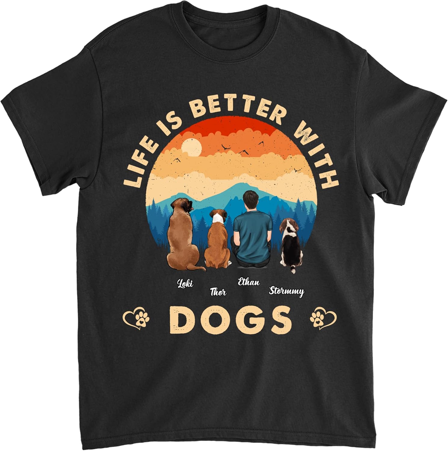 Gossby Personalized Dog Dad T-Shirt - A Man & His Dogs - Custom Dog Lover Gift for Men with Design, Name - 7 Sizes, 8 Colors