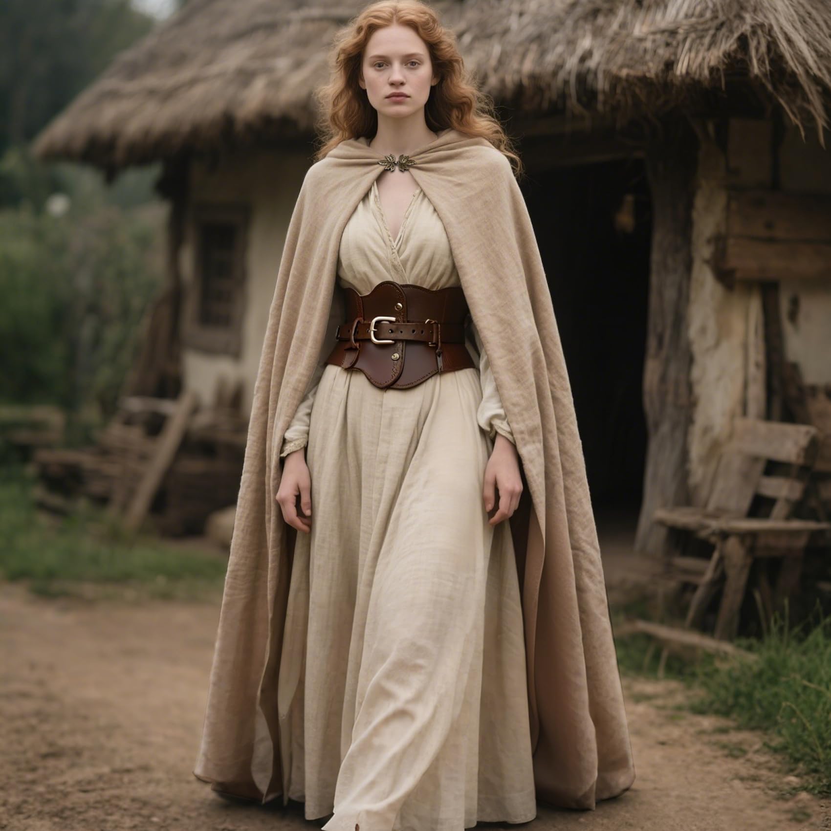 keland Mittelalter Umhang Leinen Renaissance Kapuzenumhang für Damen Herren Halloween Cosplay (Khaki)