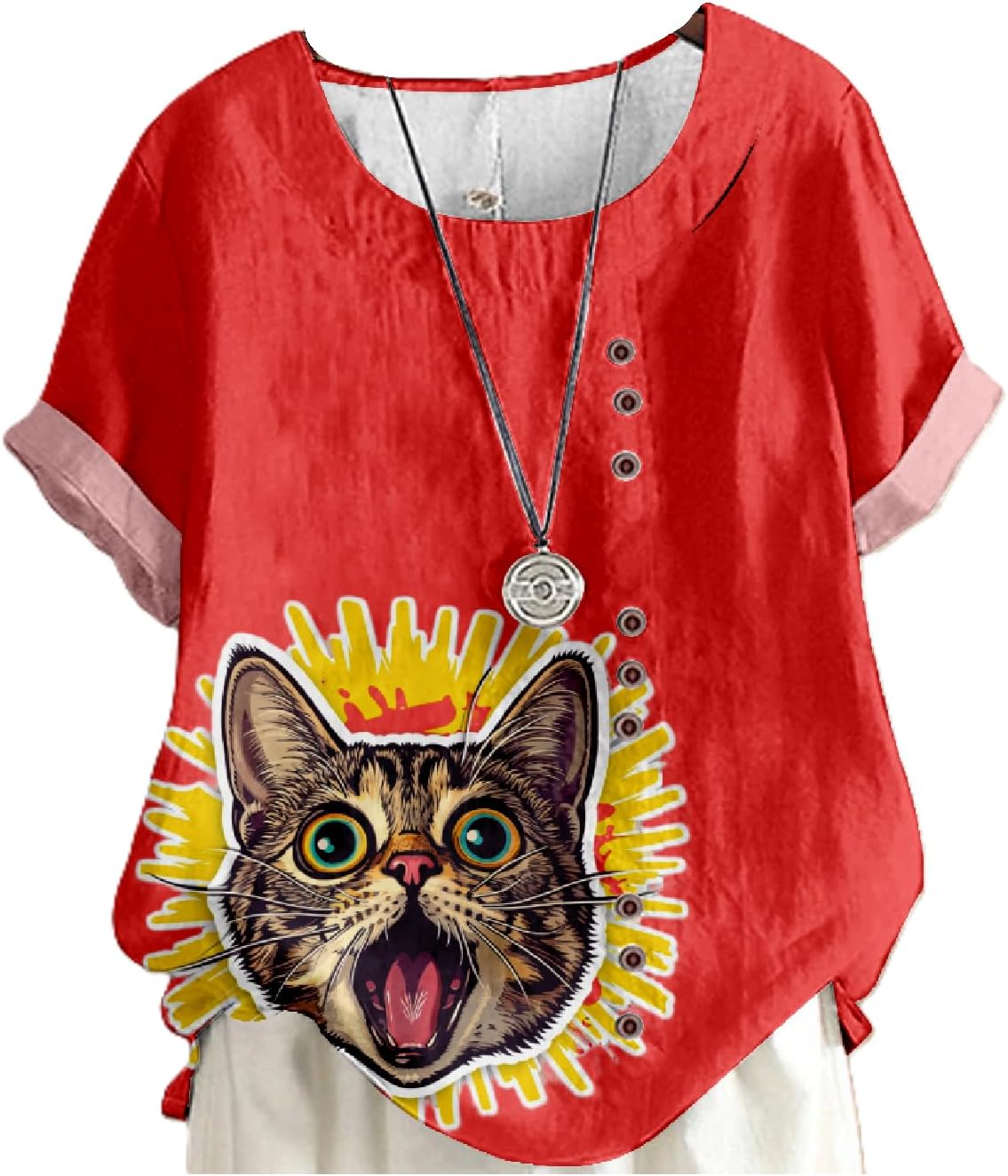 Cat Shirts for Women Loose Fit Short Sleeve Crewneck 2024 Summer Beach Boho Hide Belly Vintage Dressy Tops