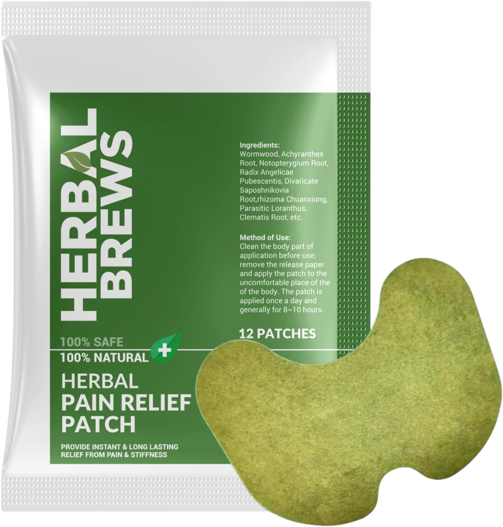 Herbal Brews - Pain Relief Patches - 12 Knee Pain Patches (Specially Designed for Knee Joints) | 100% Safe & Natural Knee Pain Relief Products | INSTANT RELIEF | NO SIDE EFFECTS