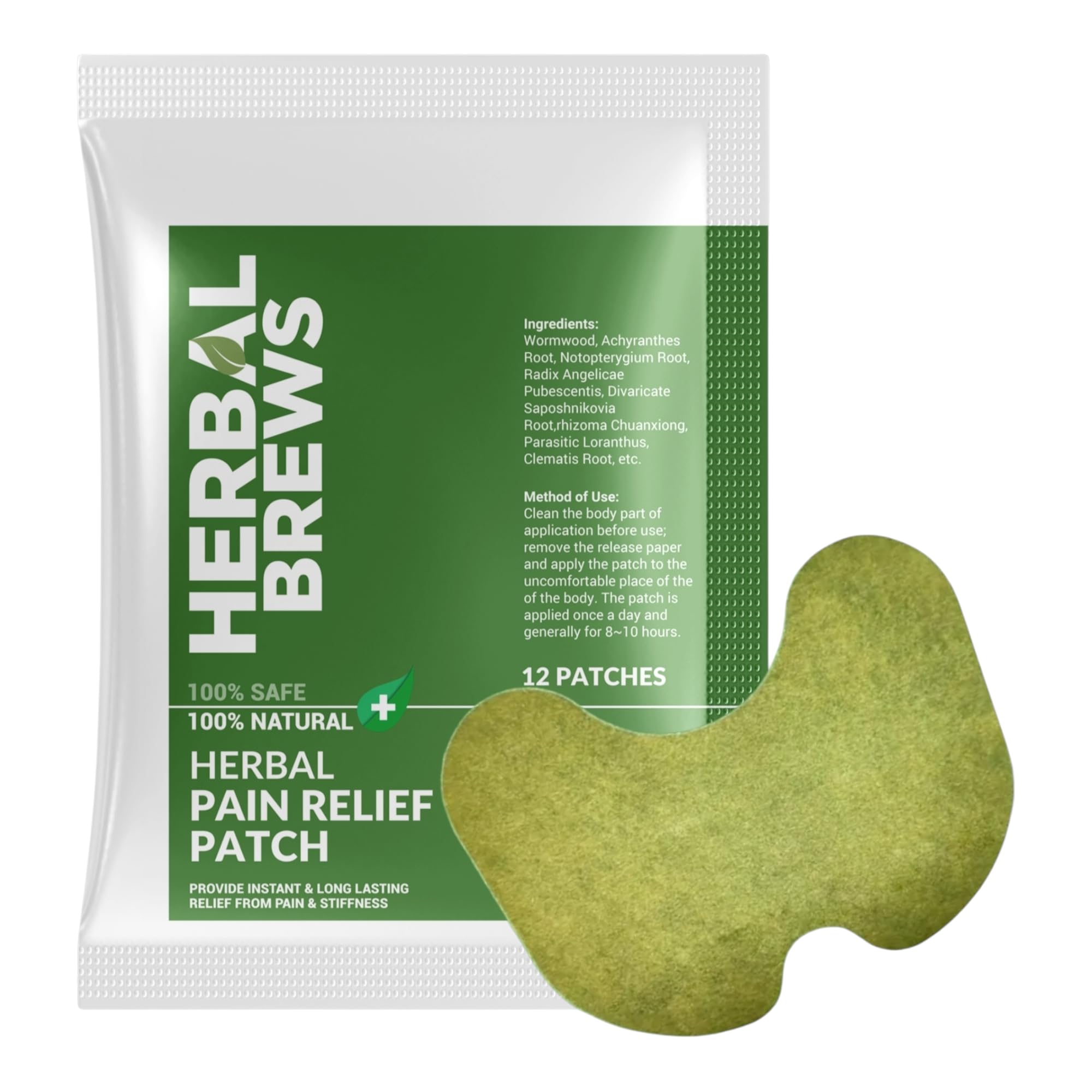 Herbal Brews - Pain Relief Patches - 12 Knee Pain Patches (Specially Designed for Knee Joints) | 100% Safe & Natural Knee Pain Relief Products | INSTANT RELIEF | NO SIDE EFFECTS