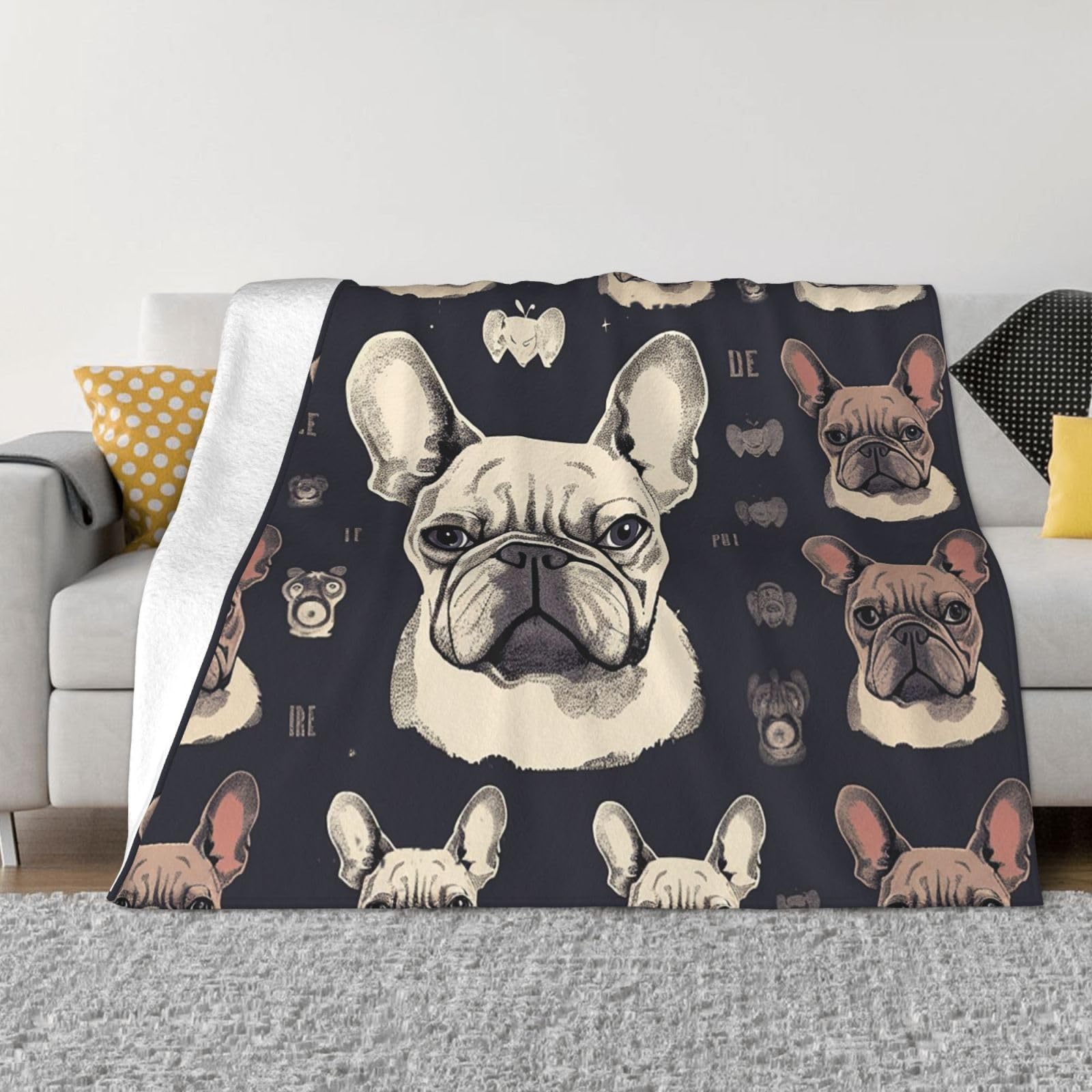 Fodpand Black I Love French Bulldog Flannel Blanket 40"X30" - Ultra-Soft Lightweight Throw Blanket For Bed, Sofa, And Couch - Luxury Air Conditioning Blankets - Cozy Warm Blankets For All Seasons