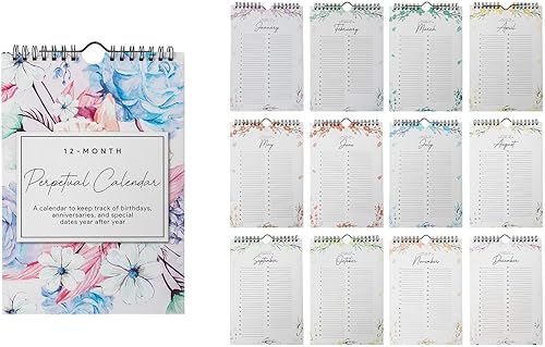 Miniatura 9 de Calendario de pared floral perpetuo para cumpleaños y aniversarios, 12 meses, libro de fechas para recordar, diario para días importantes y