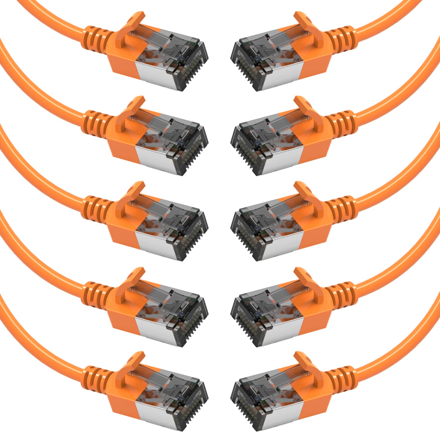 [50 Micron Gold Plated 2Ft Cat.8 U/FTP Slim Shielded Ethernet Network Cable Black 30AWG- 10 Pack