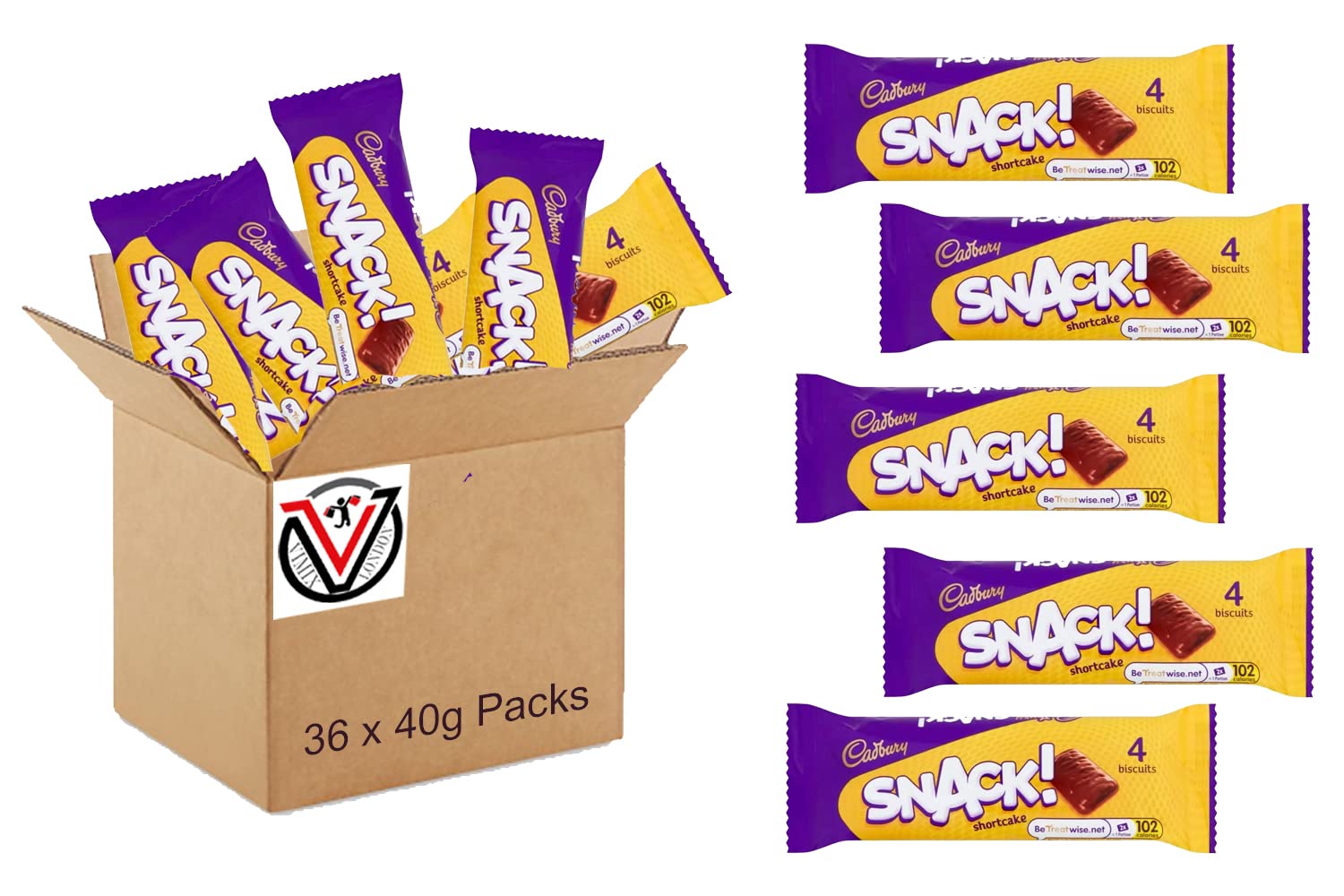 Cadbury Snack - Biscotti al cioccolato, confezione da 36 x 40 g