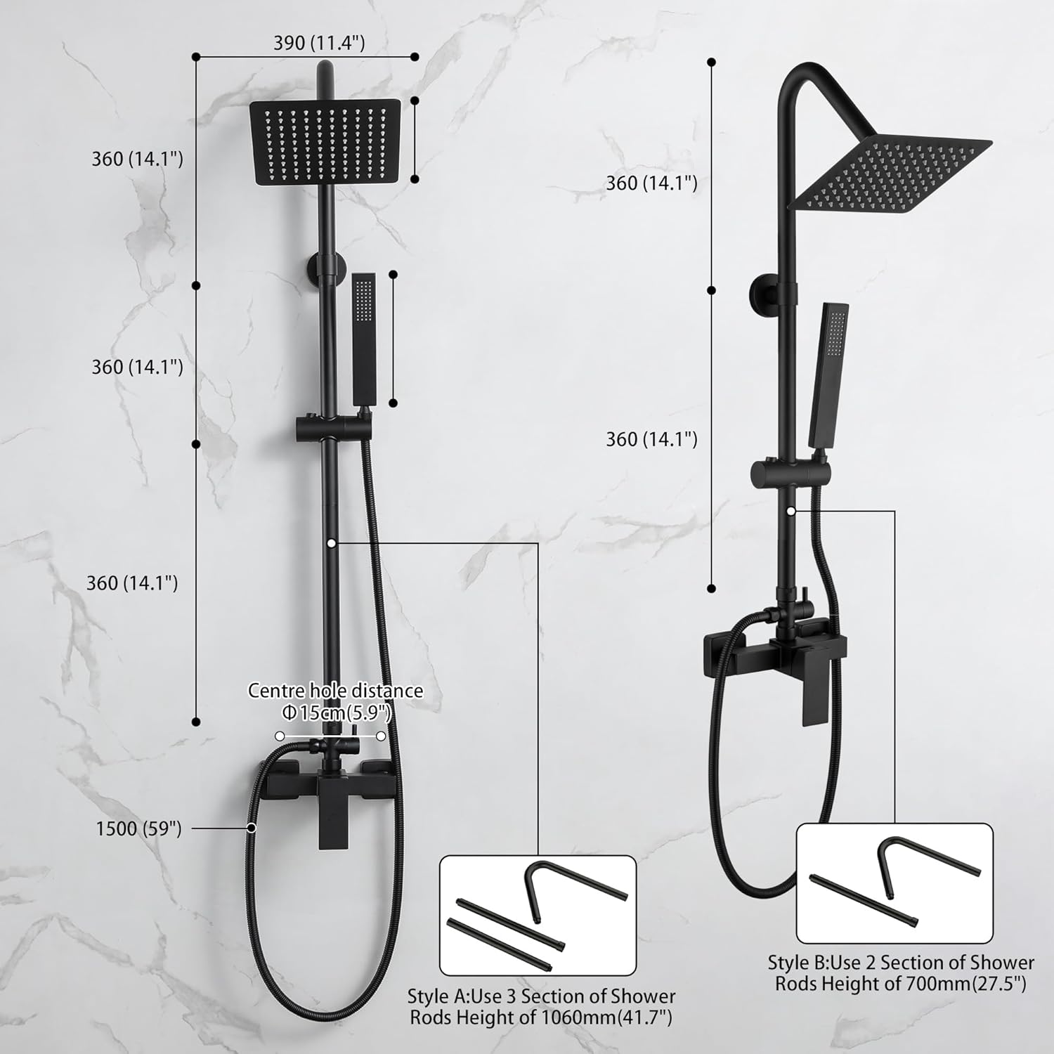 LIWEIKE Matte Black Outdoor Shower Kit All Mental Exposed Outdoor Shower Fixtures with 8 Inch Rainfall Shower Head and Adjustable Handheld Spray Outside Shower for Backyard, Beach, Pool, Garden