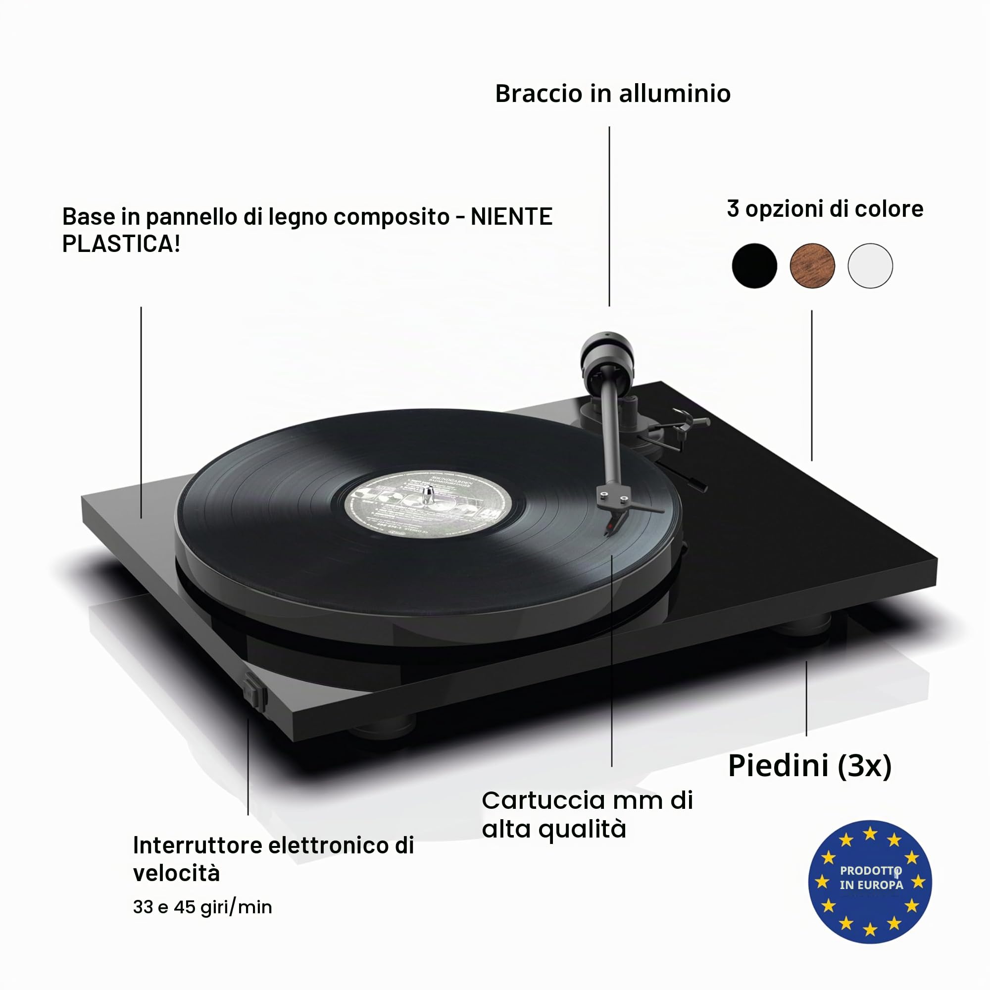 Pro-Ject E1 BT AT3600L- Giradischi - Design Plug & Play, realizzato a mano in Europa, offre un suono eccellente - Nero