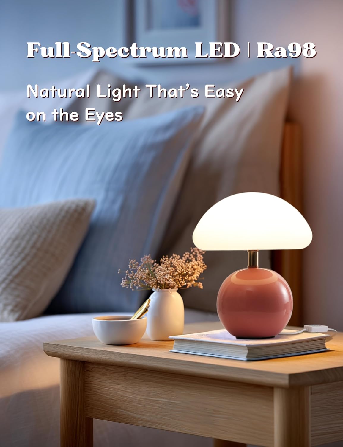 Joyzy Mushroom Table Lamp for Bedroom,Desk Bedside Small Lamps for Living Room Night Stands,Mushroom Lighting Decor Cute Modern Mid Century Light,Unique Aesthetic Home Living Room Decor